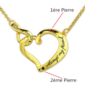 Collier Cœur-Gravure et Pierre de Naissance-Plaqué Or