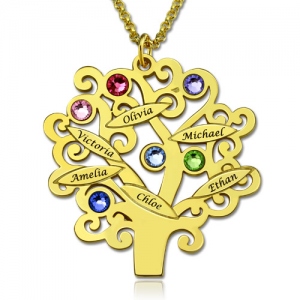 Collier Arbre de Vie-Prénoms et Pierres de Naissance-Plaqué Or