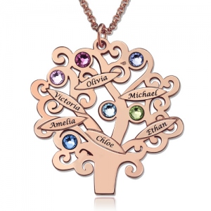 Collier Arbre de Vie-Prénoms et Pierres de Naissance-Plaqué Or Rose