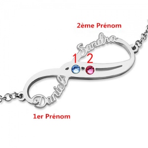 Bracelet Infini-2 Prénoms et Pierres de Naissance-Argent