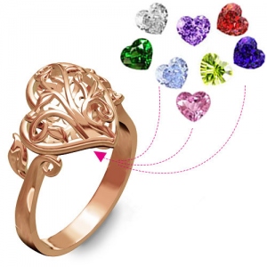 Bague Cage Arbre de Vie-9 Pierres de Naissance-Plaqué Or Rose