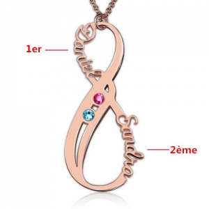 Collier Infini-2 Prénoms et Pierres de Naissance-Plaqué Or Rose