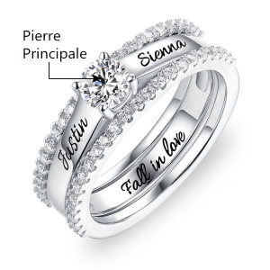 Bague d'Amour Séparable-Gravures et Pierre de Naissance-Argent