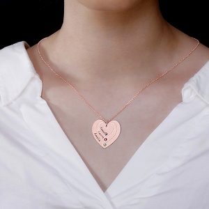 Collier Cœur-Prénoms et Pierres de Naissance-Plaqué Or Rose