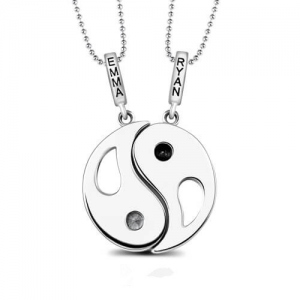 Collier Yin Yang-2 Pierres de Naissance et Gravure-Argent