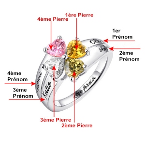 Bague d'Amour-4 Prénoms et Pierres de Naissance-Argent