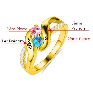 Bague d'Amour-2 Pierres de Naissance et Prénoms-Plaqué Or