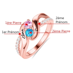 Bague d'Amour-2 Pierres de Naissance et Prénoms-Plaqué Or Rose