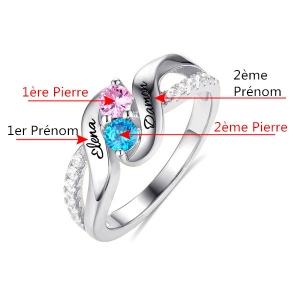 Bague d'Amour-2 Pierres de Naissance et Prénoms-Argent