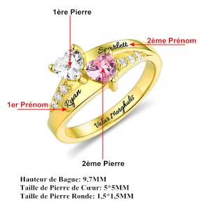 Bague d'Amour-Pierres de Naissance et Gravure-Plaqué Or