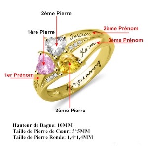 Bague d'Amour-Pierres de Naissance et Gravure-Plaqué Or