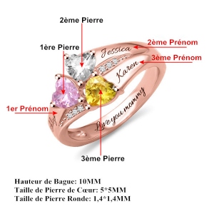 Bague d'Amour-Pierres de Naissance et Gravure-Plaqué Or Rose